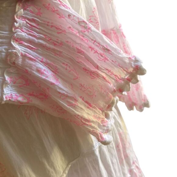 Juliet Dunn Tiered White Floral Bell Sleeve cotton Voile Mini Dress 1 - Picture 3 of 5